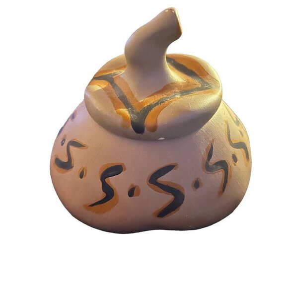 Carved Stone Soapstone Trinket Dish Round Lid Bowl Gourd Tribal Painted - Picture 3 of 9